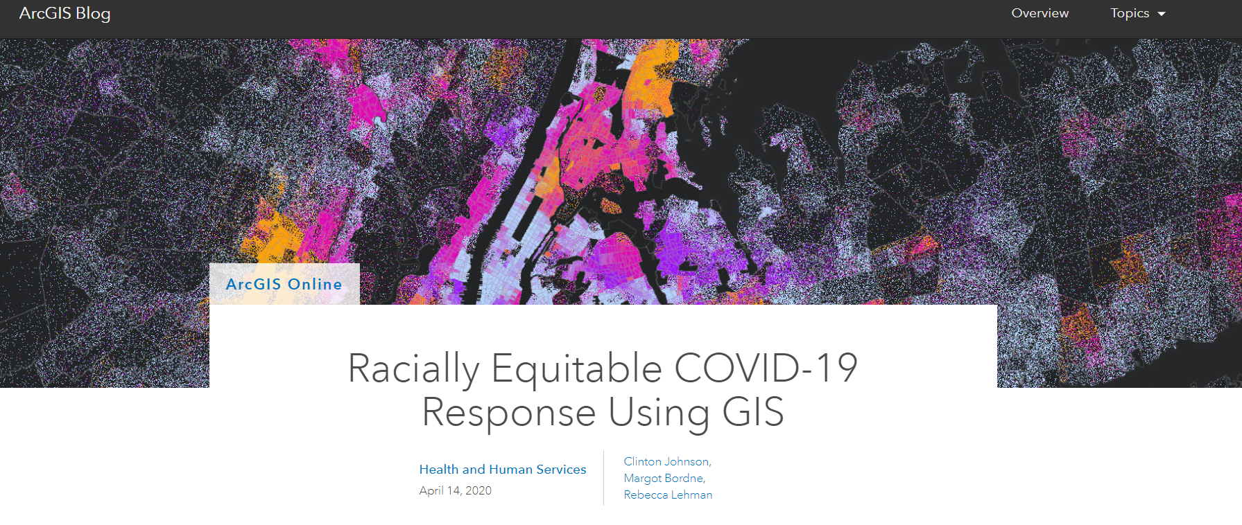 Screenshot of article on Racially Equitable COVID-19 Response Using GIS